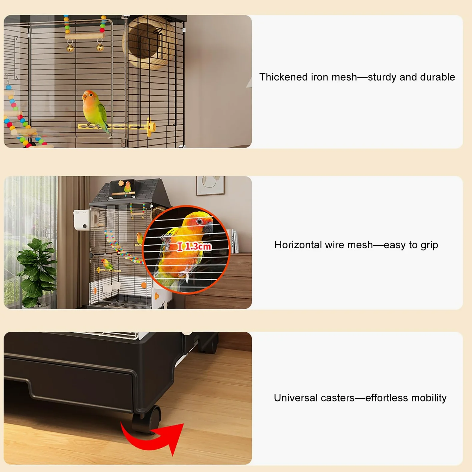 Jaula para Pájaros Moderna con Vista Panorámica 98cm, Aviario Interior con Bandeja Extraíble para Periquitos, Cacatúas, Canarios, Agapornis y Aves Pequeñas Black