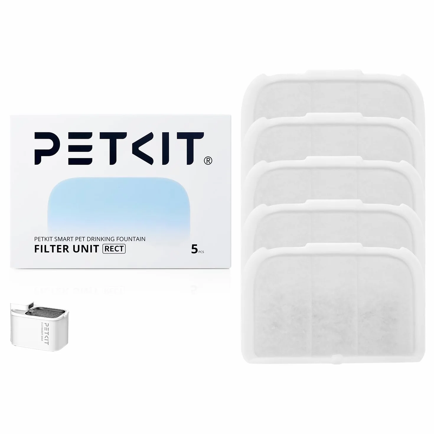 PETKIT Filtro para Fuente de Gatos, 5 Piezas, para la Fuente para Gatos Sin Cable EVERSWEET MAX, Carbón Activo, Filtración de Alta Eficacia