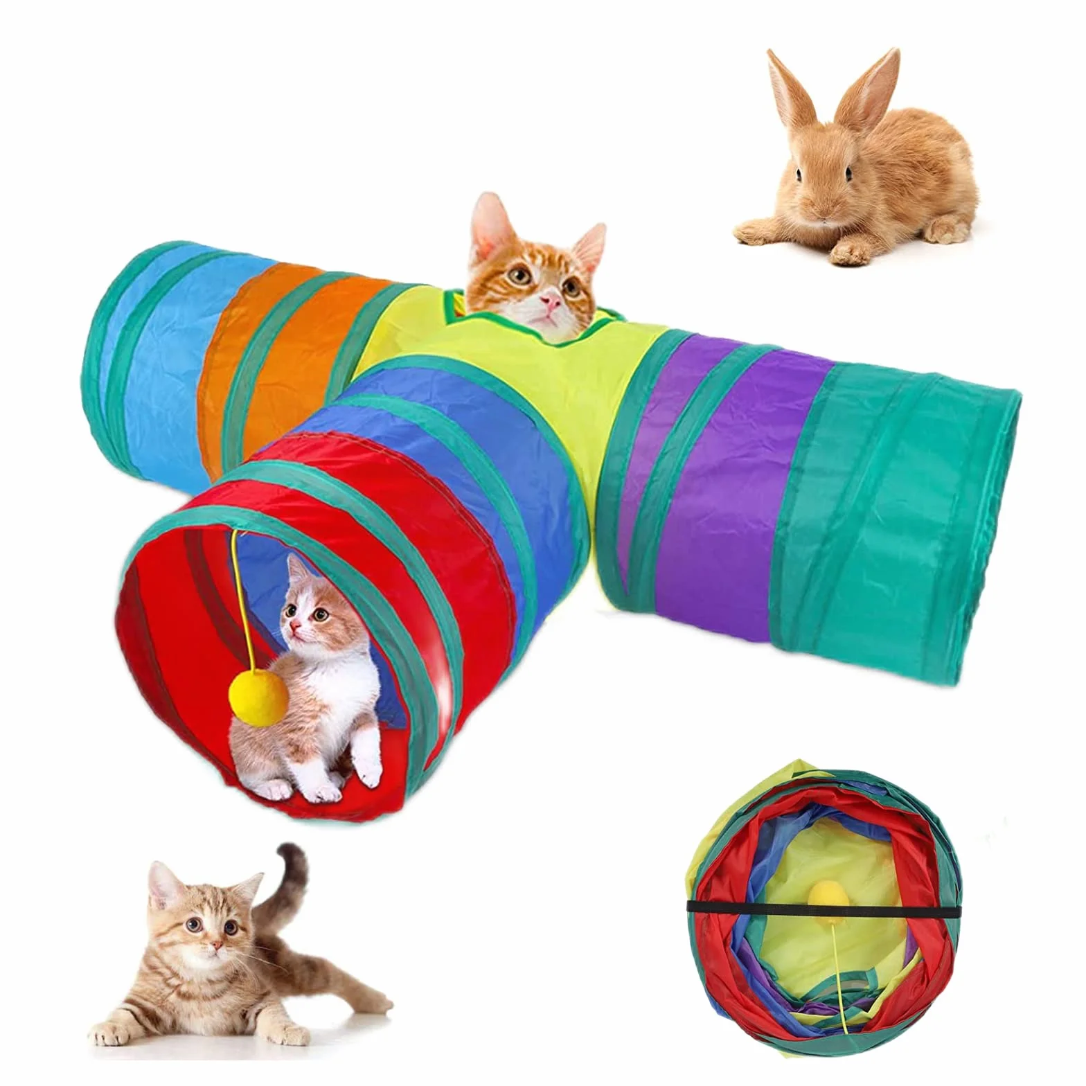 Túnel para Gatos,3 Vías Túneles Plegable,Juguete Tubo de Gatos,Gato Interactivo Juguetes para Gatitos,Cachorros,Conejos,Cobayas
