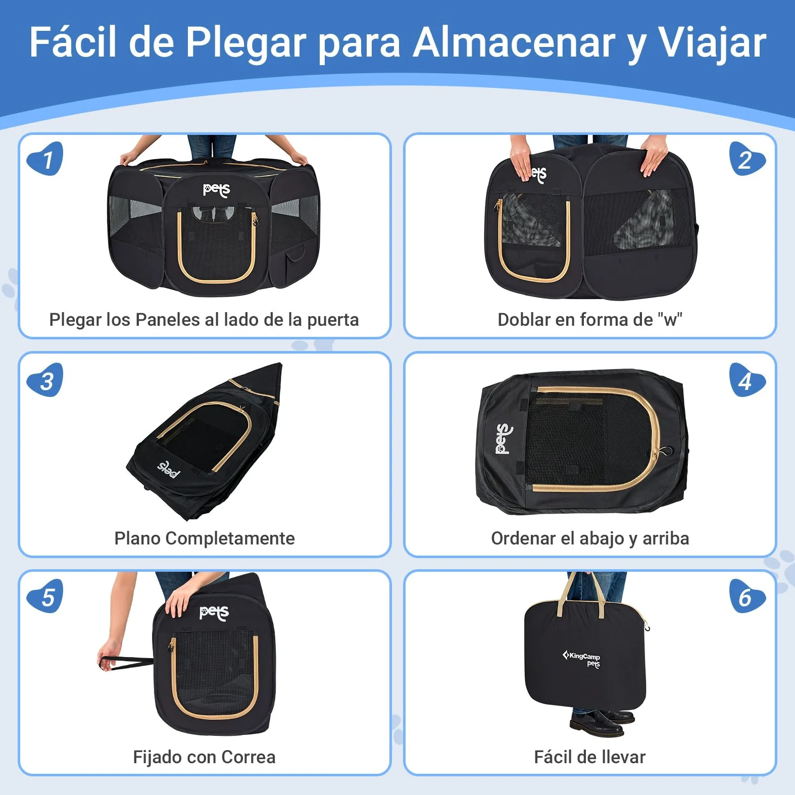 KingCamp Parque para Perros 91 x 91 x 58 cm, Parque Plegable para Mascotas con Ventanas de Malla, Portátil Parque para Gatos Cachorro Conejo Exterior Interior, Jaula Perros de Tela Oxford, Negro M