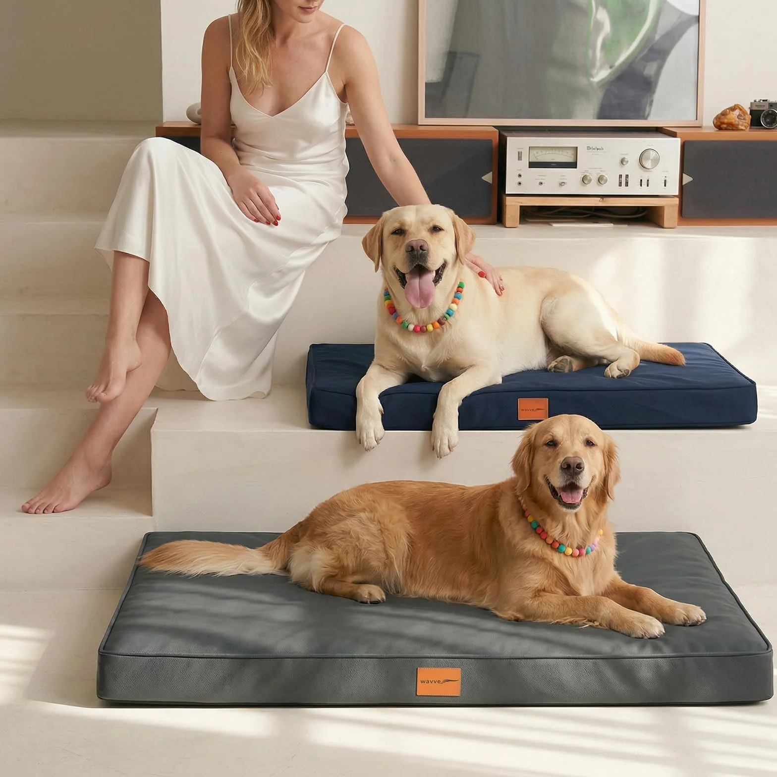 WAVVE Cama Perro Extra Grande Ortopédica 112x81x7.6 cm, Colchon Perro Desenfundable Impermeable Lavable Irrompible, Cama Can con Espuma De Caja De Huevos, Dog Bed XL, Gris