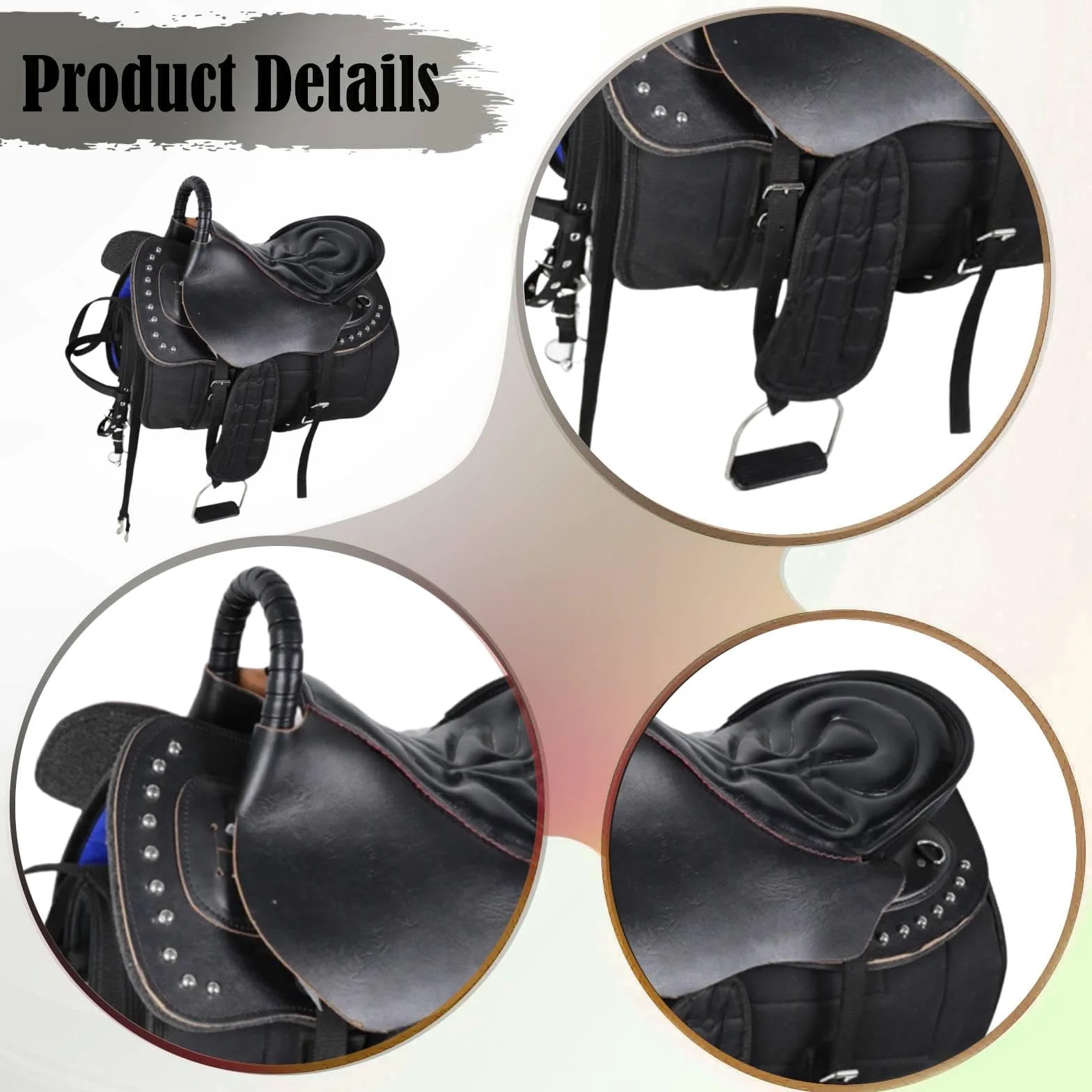 Silla de Montar para Caballo Juego Equipo Ecuestre Multiaccesorios Costuras Reforzadas Antideslizante Adecuado para Jinetes Entrenamiento Domés