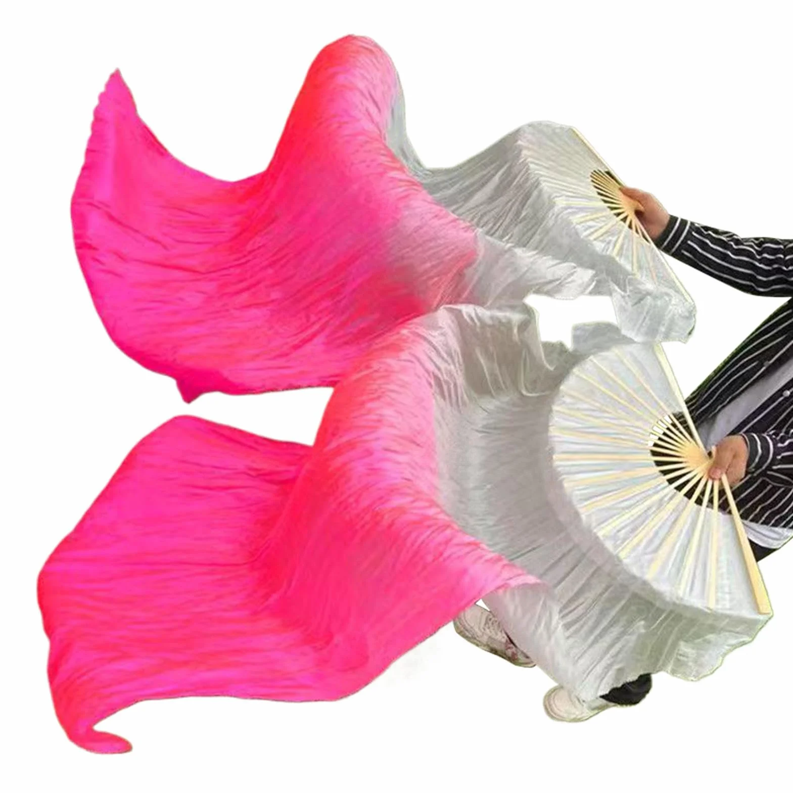 Silk Veil Fans, Chinese National Dance Fan Set, Flowing Performance Flag Fans for Dancers