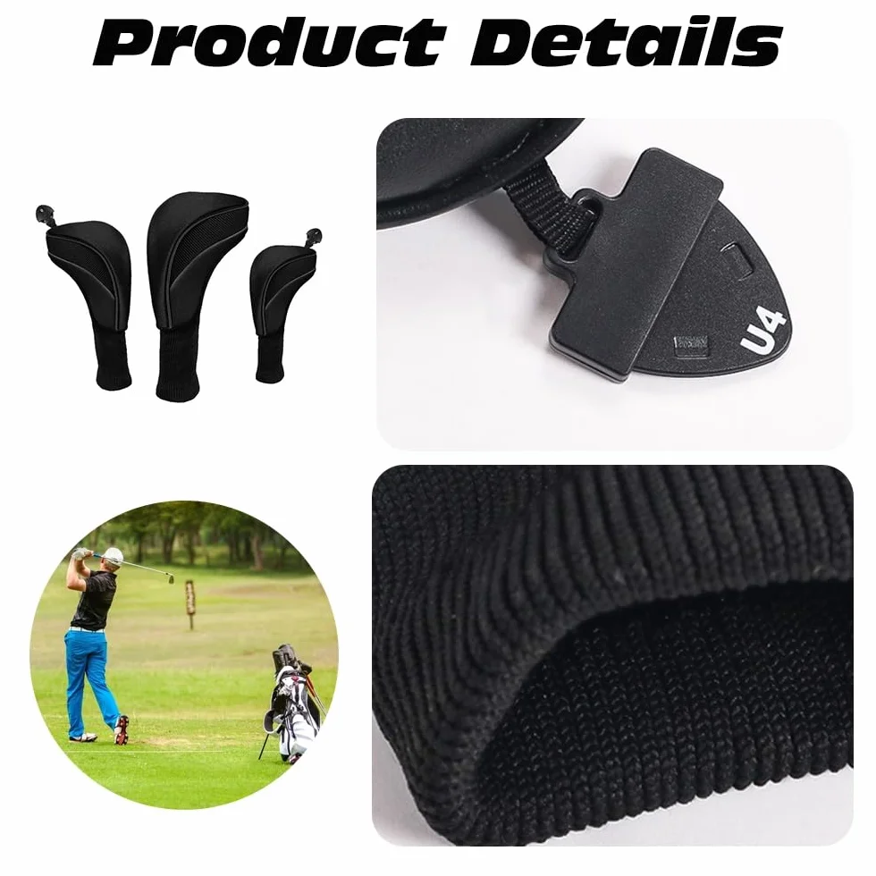 Fundas para cabeza de palos de golf, juego de 3 fundas de hierro con etiqueta intercambiable