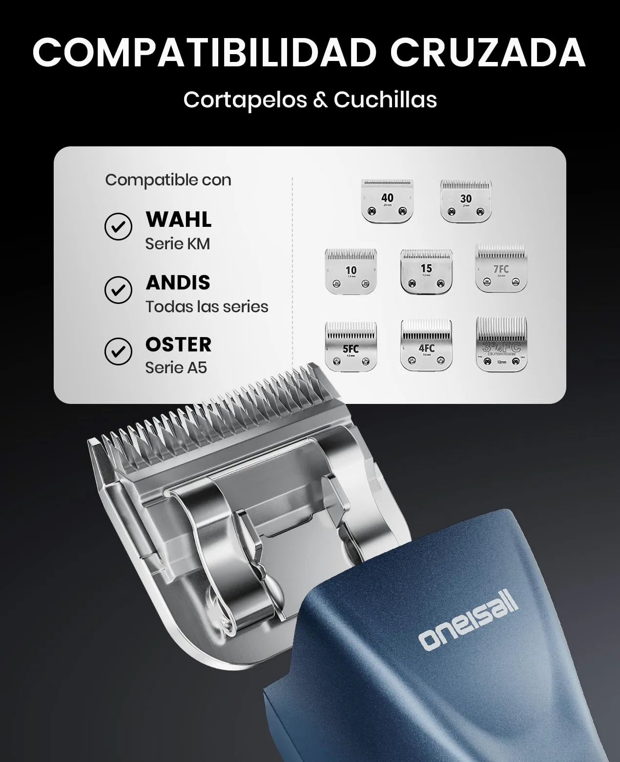 oneisall Cortacésped profesional para perros 2*Batería, recortadora de perros y gatos, 2 velocidades silenciosas para mascotas de pelo grueso, largas, rizado(Azul, 2*Batería)