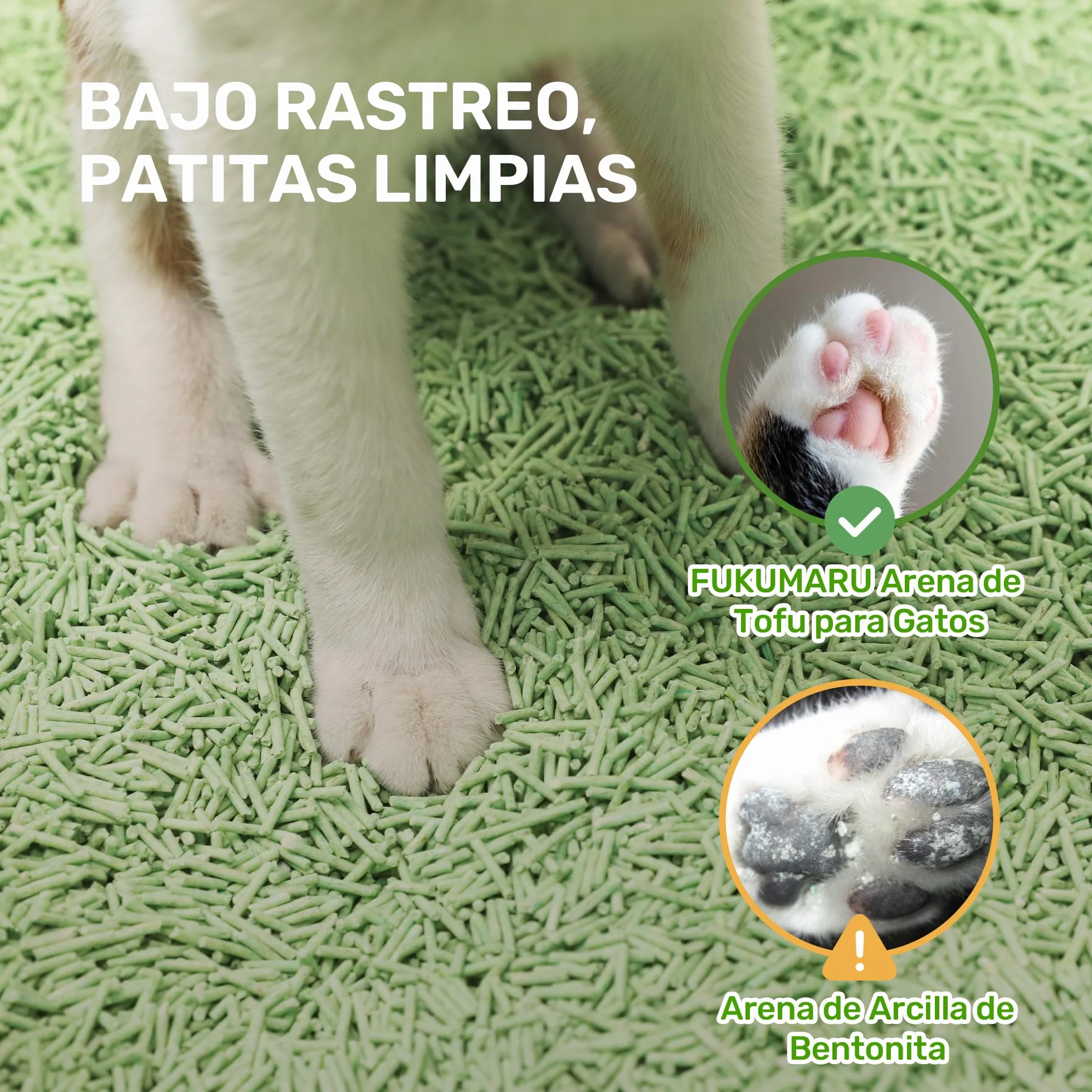 FUKUMARU Arena de Tofu para Gatos 10.8kg - Arena Aglomerante, Control de Olores, Aroma de Té Verde, Sin Polvo