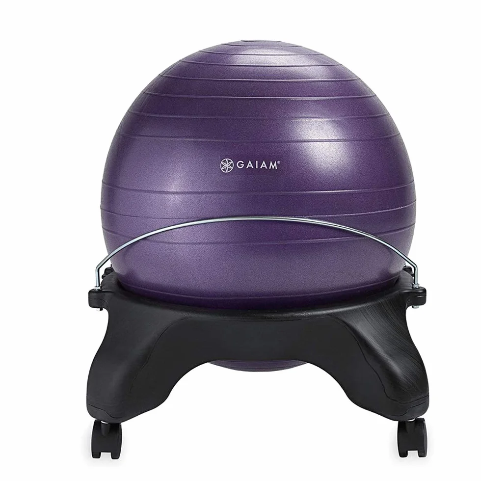 Gaiam Silla de equilibrio clásica sin respaldo ergonómica con bomba de aire y guía de ejercicios