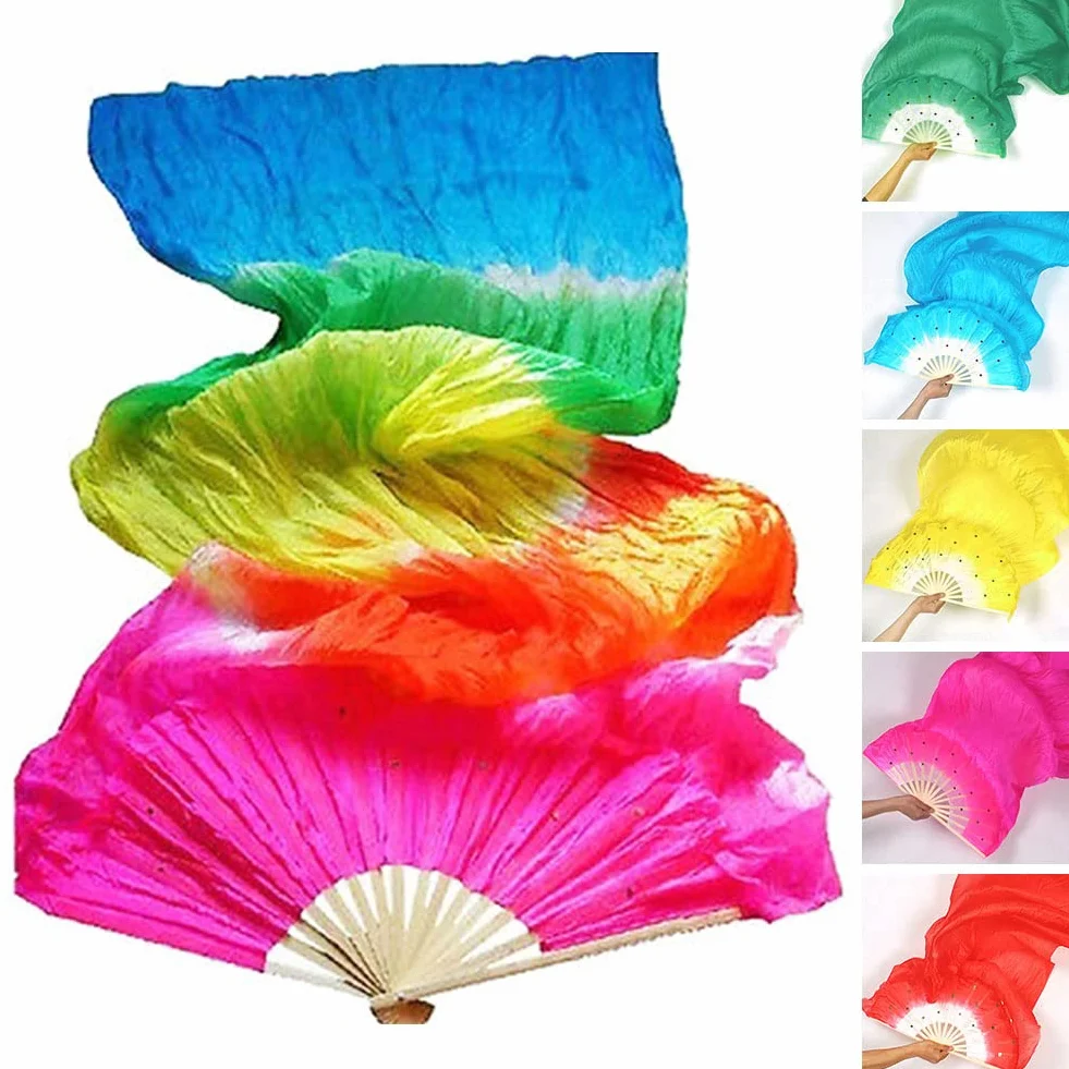 Abanicos largos de seda de bambú para danza del vientre hechos a mano - Rosa
