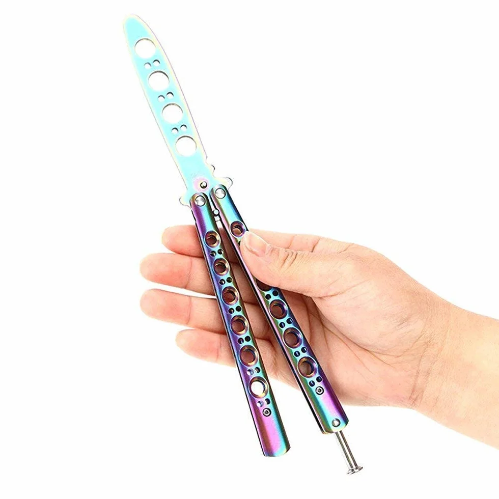 Cuchillo de Titanio/Acero Inoxidable Abanico Multicolor - Entrenador de Artes Marciales