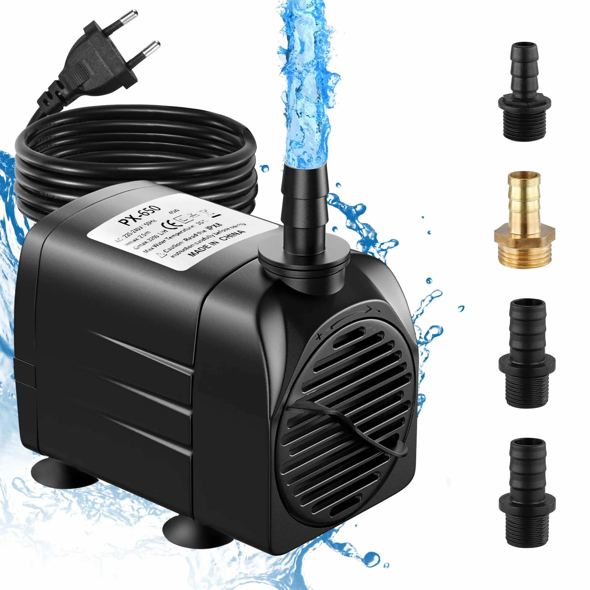 Lniz Bomba de agua 45 W 3200 L/H Bomba de acuario ultra silenciosa, bomba sumergible con 1,8 m, cable, 4 boquillas bomba de agua para fuentes, jardines, bañeras, estanques