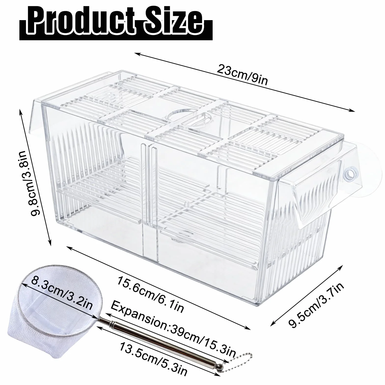 Caja de desove para acuario, grande, con red de sellado de peces, tanques de cultivo de acrílico para acuarios, diseño de dos cámaras, para peces bebés, camarones, Betta Guppy, peces payaso