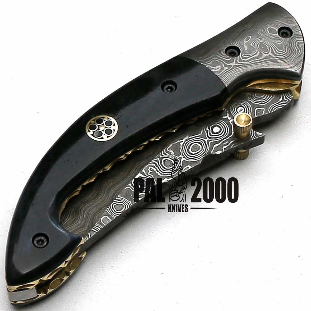 Cuchillo de bolsillo de acero damasco 7 cm hoja con funda