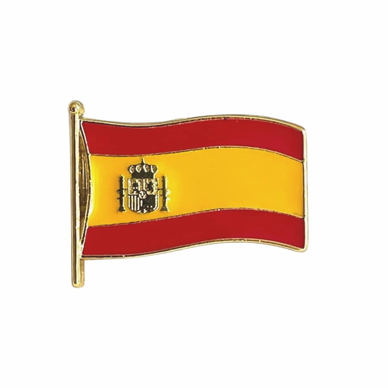 Pin Bandera España Ondeante Mástil Escudo Nacional Aleación Zamak 3,5x2 cm Broche Solapa Enganche Mariposa