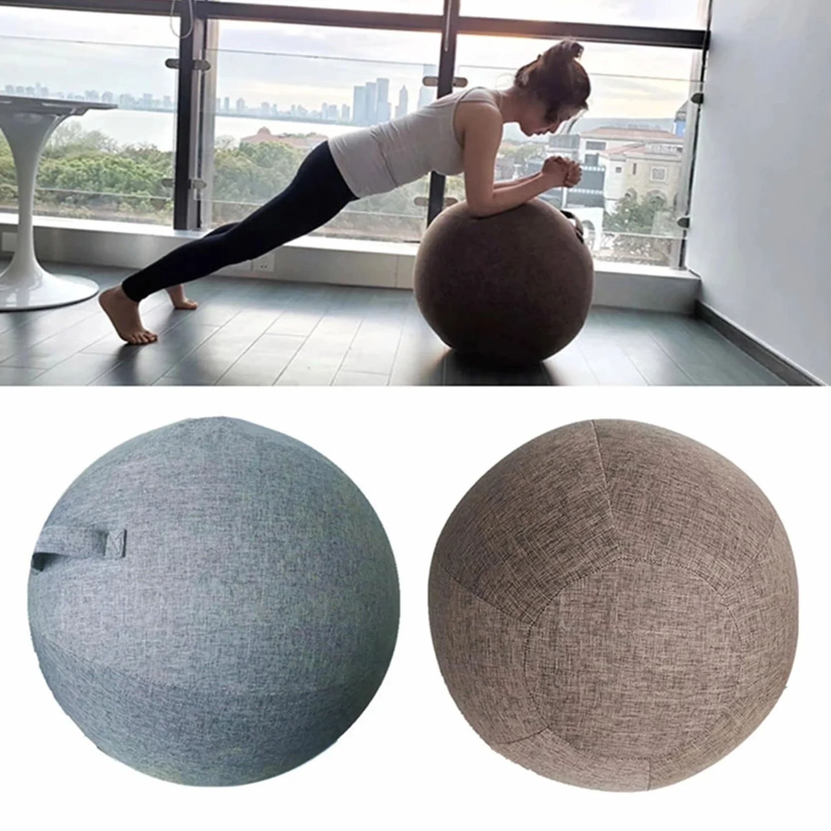 Bola de Yoga Pelota Pilates Asiento Silla con Cubierta Funda 55cm Gris