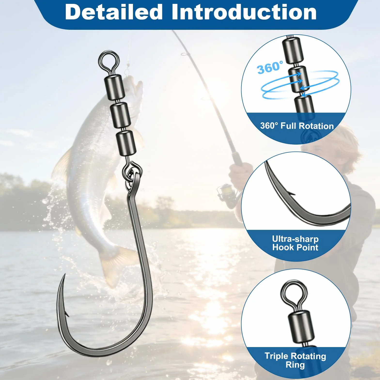 Anzuelos de Pesca Giratorios 12 Piezas 2# 4# 6# Acero Alto Carbono 360° para Trucha