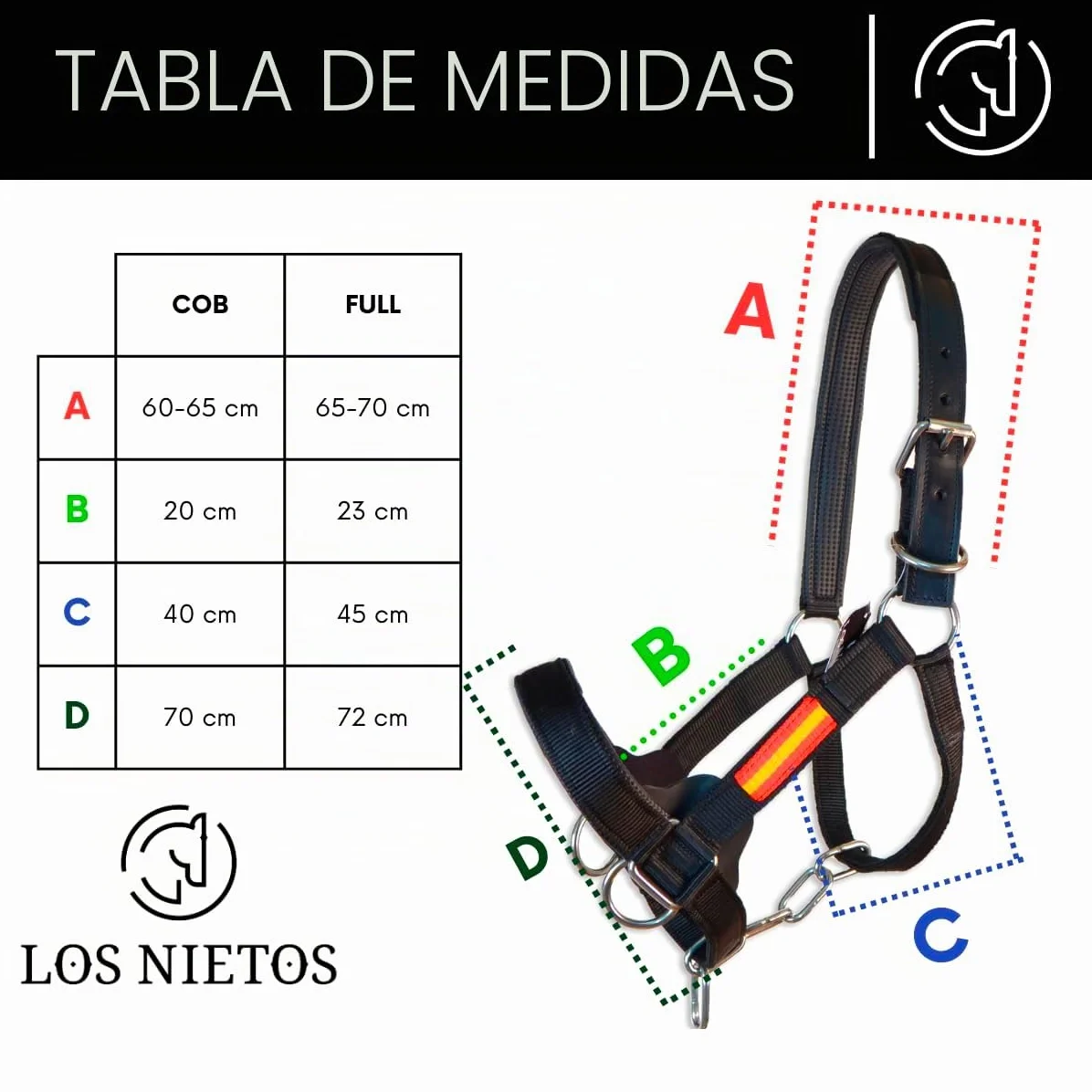 Los Nietos Cabezada cuadra nylon Dressage Talla COB Khaki
