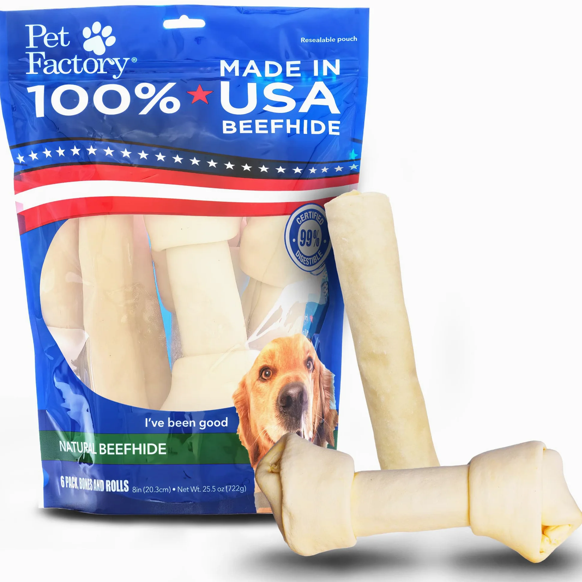 Huoxig Pet Factory 78206 - Huesos masticables para Perros (20,3-22,8 cm, Piel cruda, 6 Unidades)