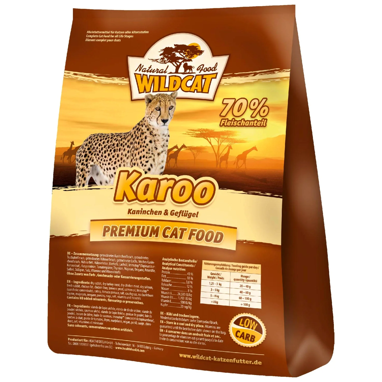 Wolfsblut Wildcat Karoo, Alimento Deshidratado para Gato, Sabor Conejo y Aves de Corral - 3 kg