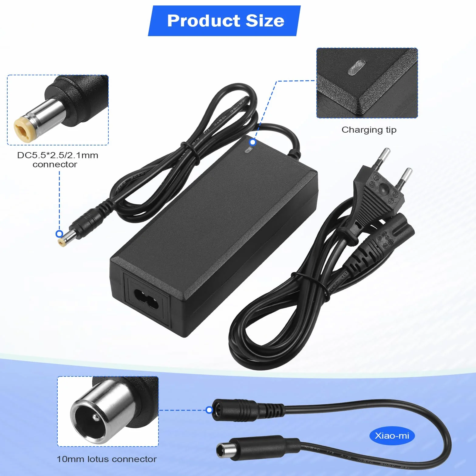 JIZZU Cargador Patinete Xiaomi 42V 2A AC a DC para M365 Pro Pro 2 Mi 3 Ninebot Segway