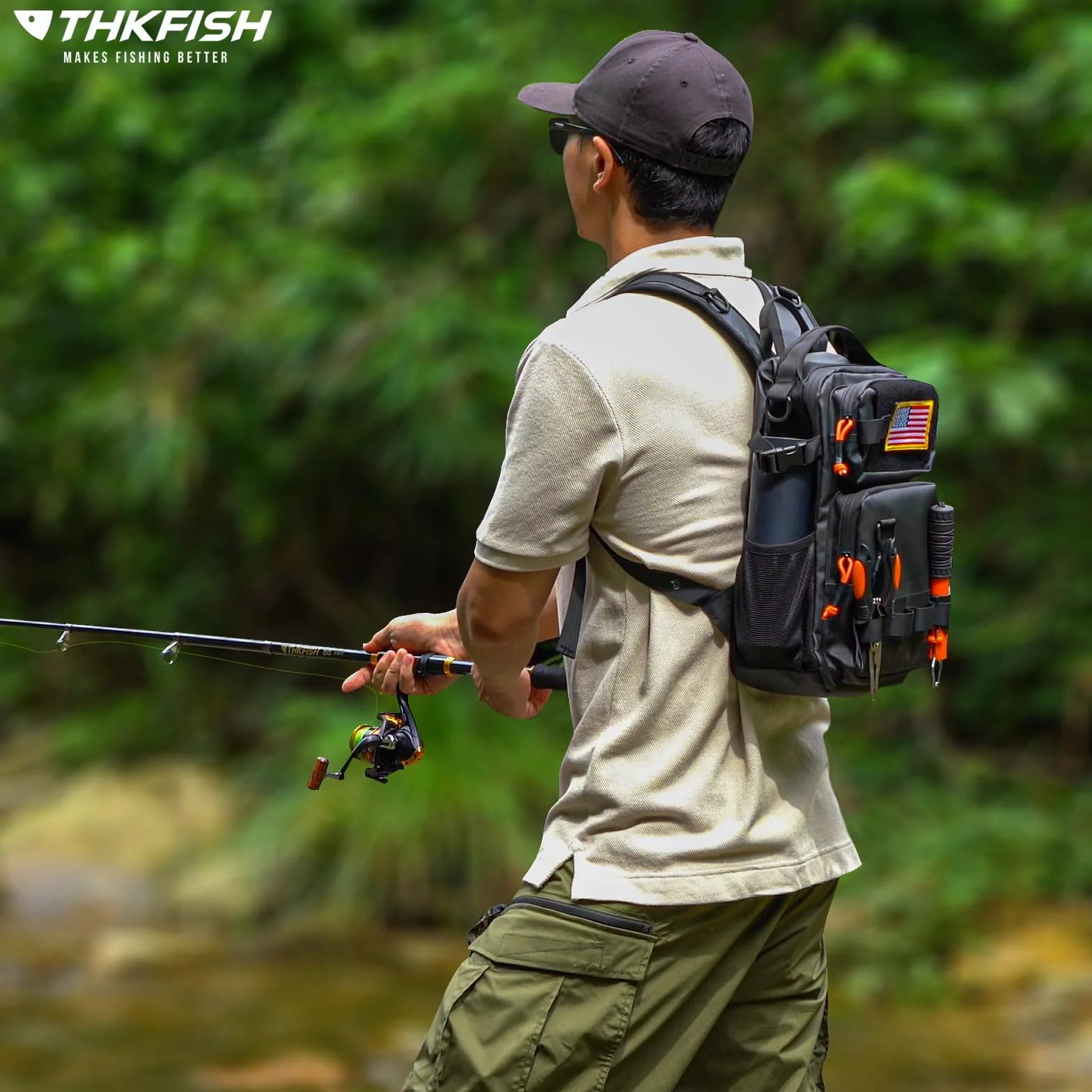 THKFISH Combo de Caña de Pescar y Carrete con Mochila, Kit Telescópico Giratorio con Señuelos, Alicates y Agarre de Labios