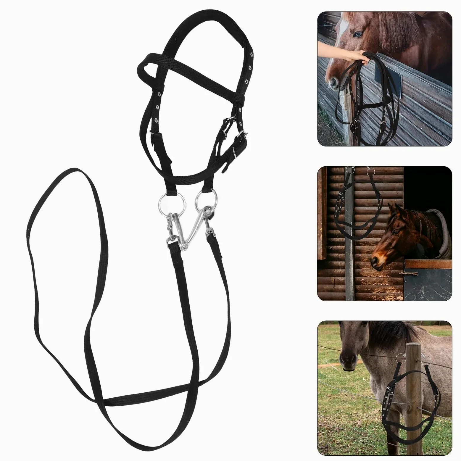Brida de cuerda, cabestro caballo, riendas multiusos for sendero, cabestros nailon a juego, equipos ecuestres carreras caballos