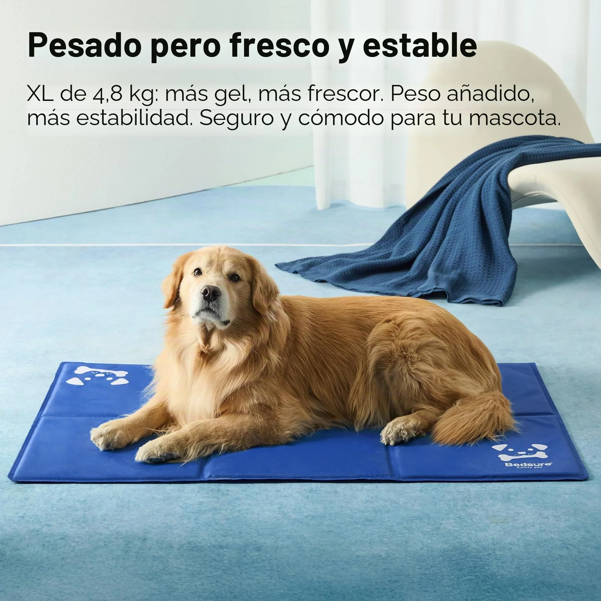 BEDSURE Alfombrilla de refrigeración para perros extragrande – 120 x 75 cm – Alfombrilla de gel autorefrigerante con tela Oxford 300D resistente a los arañazos – Esterilla de refrigeración plegable
