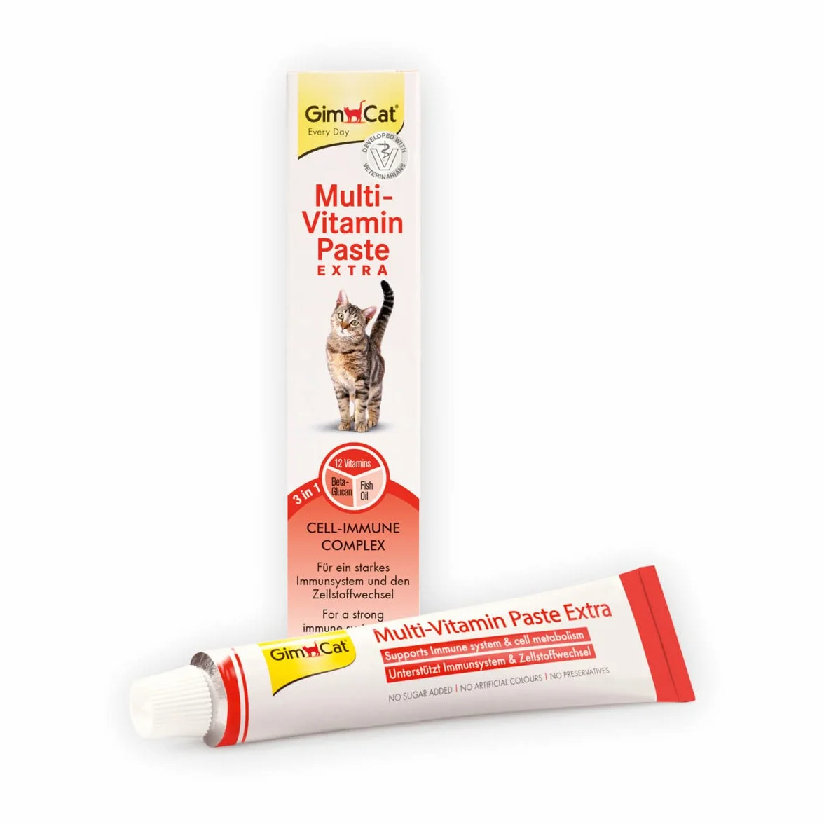 GimCat Multi-Vitamin Extra, pasta multivitaminas - Snack para gatos, con beta-glucano y omega 3 & 6 para una protección celular saludable - 1 tubo (1 x 200 g)