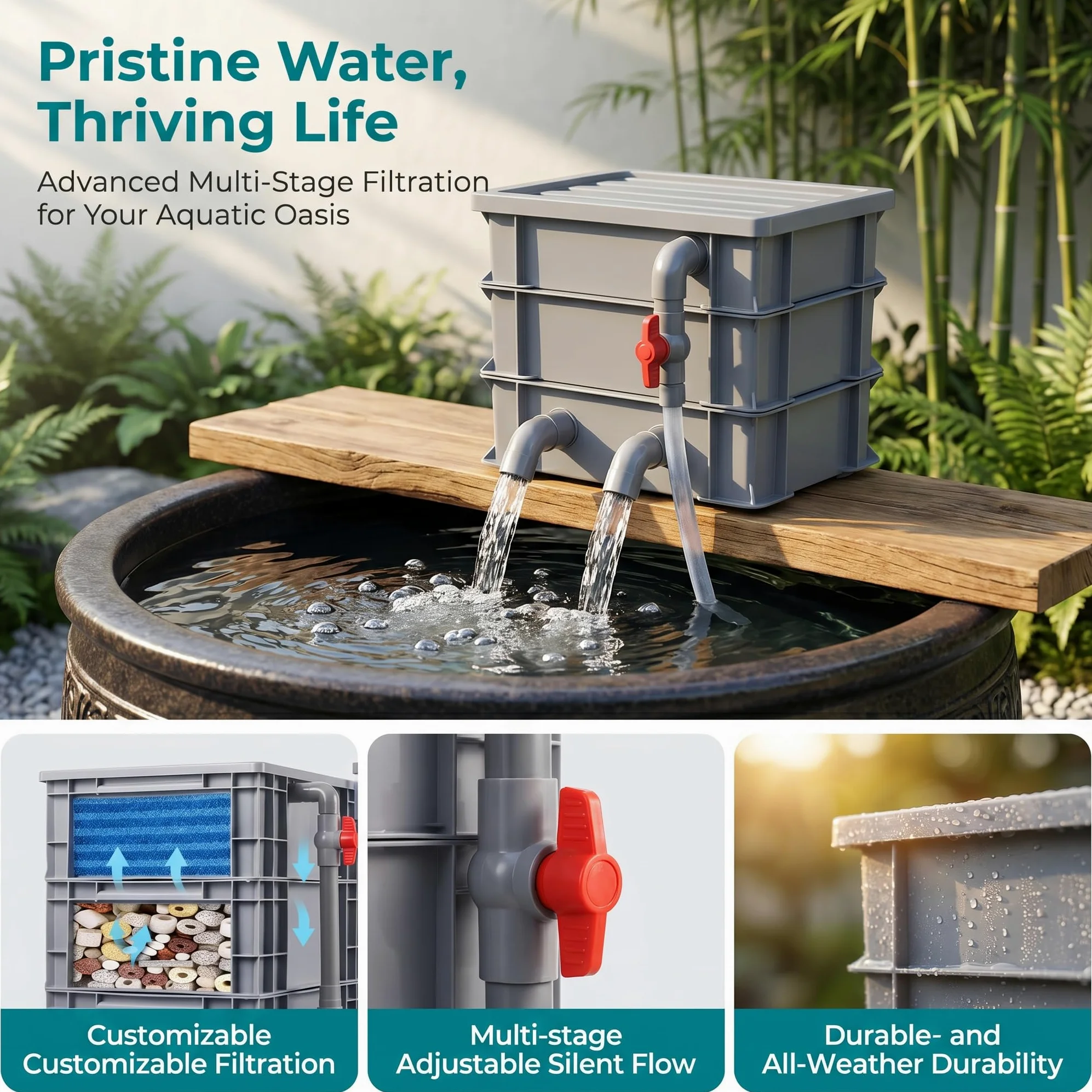 Filtro para Acuario, Caja De Goteo Externa con Cascada Y Flujo Ajustable, Sistema De Circulación De Agua para Pecera DIY, Bomba Y Material Filtrante No Incluidos. Gray 24.5x17.5x42.5cm