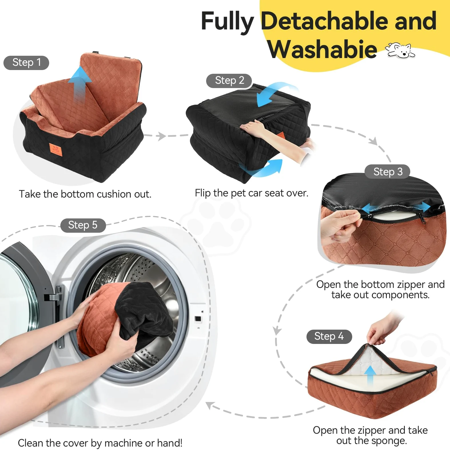 GL GLENSLAVE Asientos de coche para perros pequeños y medianos, asiento elevado de espuma viscoelástica para perros, asiento de coche desmontable lavable para mascotas con cinturones de seguridad y