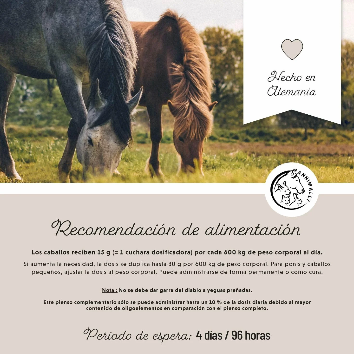Annimally Polvo para articulaciones de Caballos 850g con Garra del Diablo, MSM Caballos (azufre), glucosamina Caballo, Acido hialurónico, condroitina - Complemento alimenticio Caballos