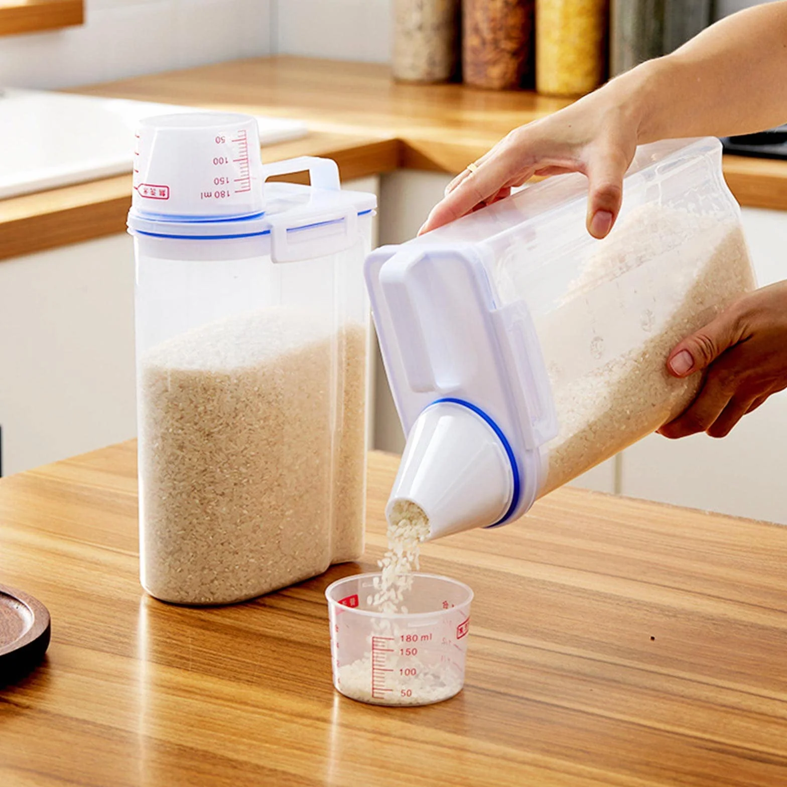 Recipiente De Comida Para Mascotas, Transparente Mascota Comida Almacenamiento Contenedor, Contenedor Comida Perro Con Vaso Medidor Para Cereales, Arroz, Perros, Gatos (2.7 L/30x14x7.5cm