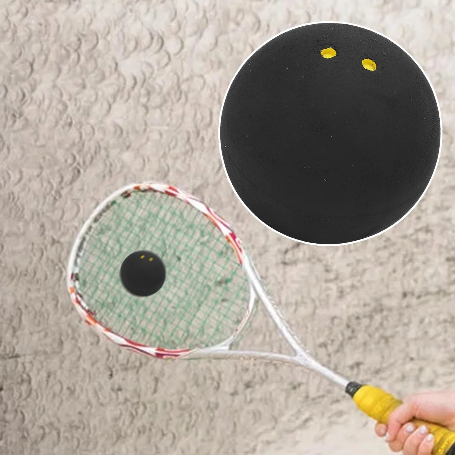 Pelota de squash de competencia 38 mm, 2 bolas de doble punto amarillo, alto rebote, goma profesional