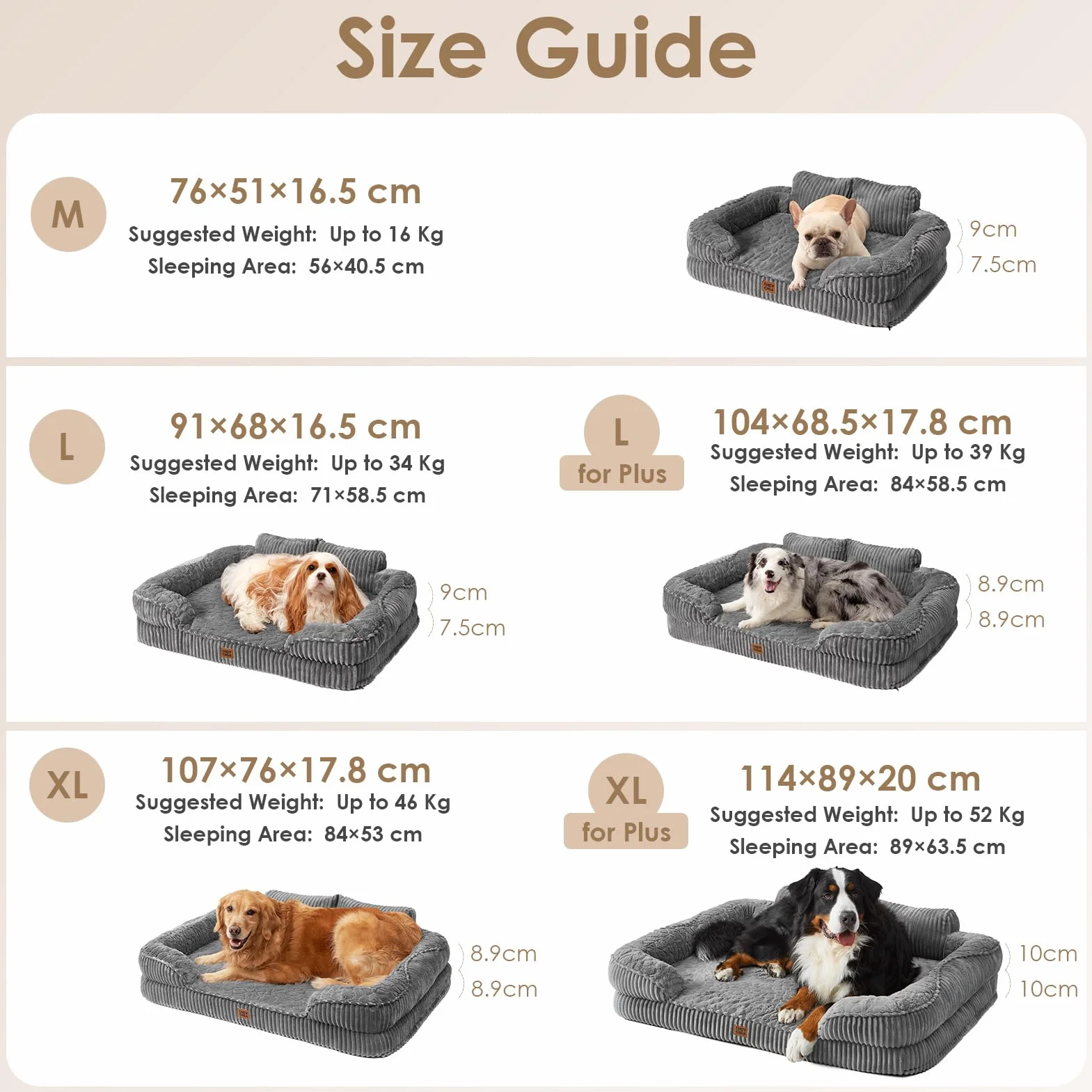 EHEYCIGA Cama Perro Ortopédica Grande 106x76 cm, Sofá Cama con Respaldo Alto, Colchón Perro Viscoelastica Impermeable, Funda Lavable, Gris