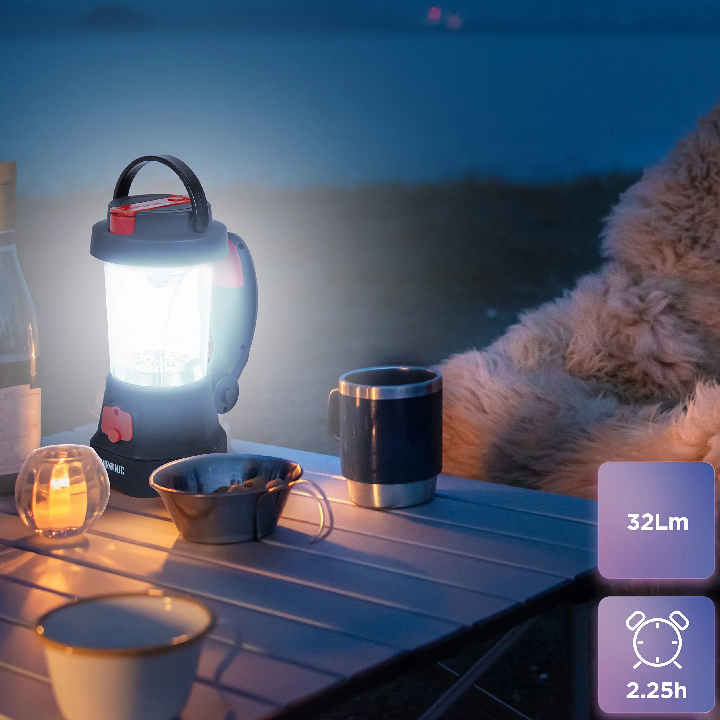 Duronic Hurricane Linterna con dinamo y USB 10 LED señal de emergencia rojo intermitente para camping
