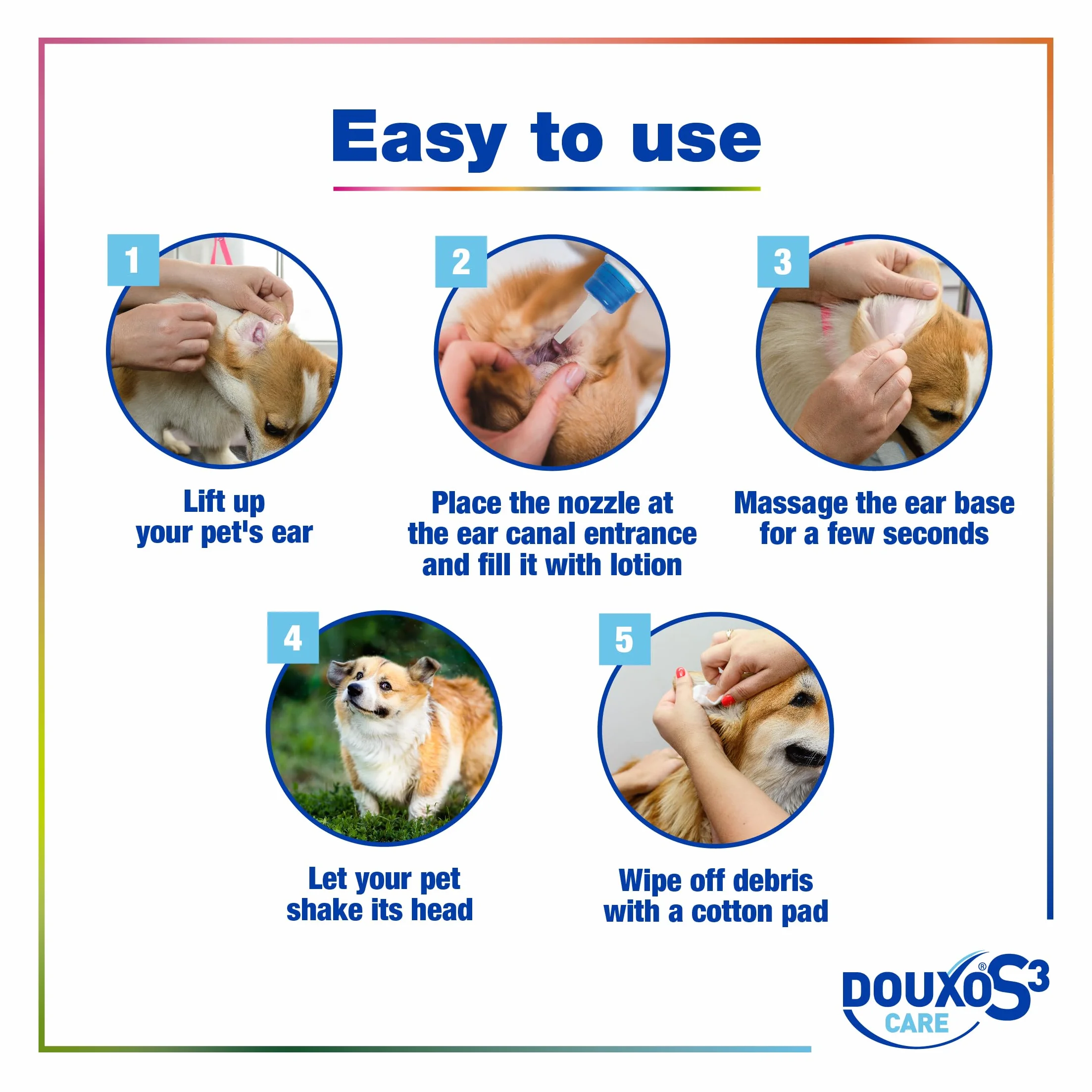 DOUXO® Limpiador de oídos S3 CARE de 120 ml, recomendado por veterinarios y clínicamente probado, para perros y gatos, uso suave, regular, limpia y elimina la cera, calma, protege e hidrata las orejas