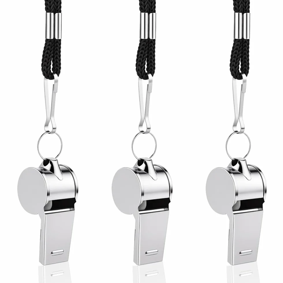 Silbato de Acero Inoxidable con Cordón 46cm para Árbitros, Entrenadores, Salvavidas