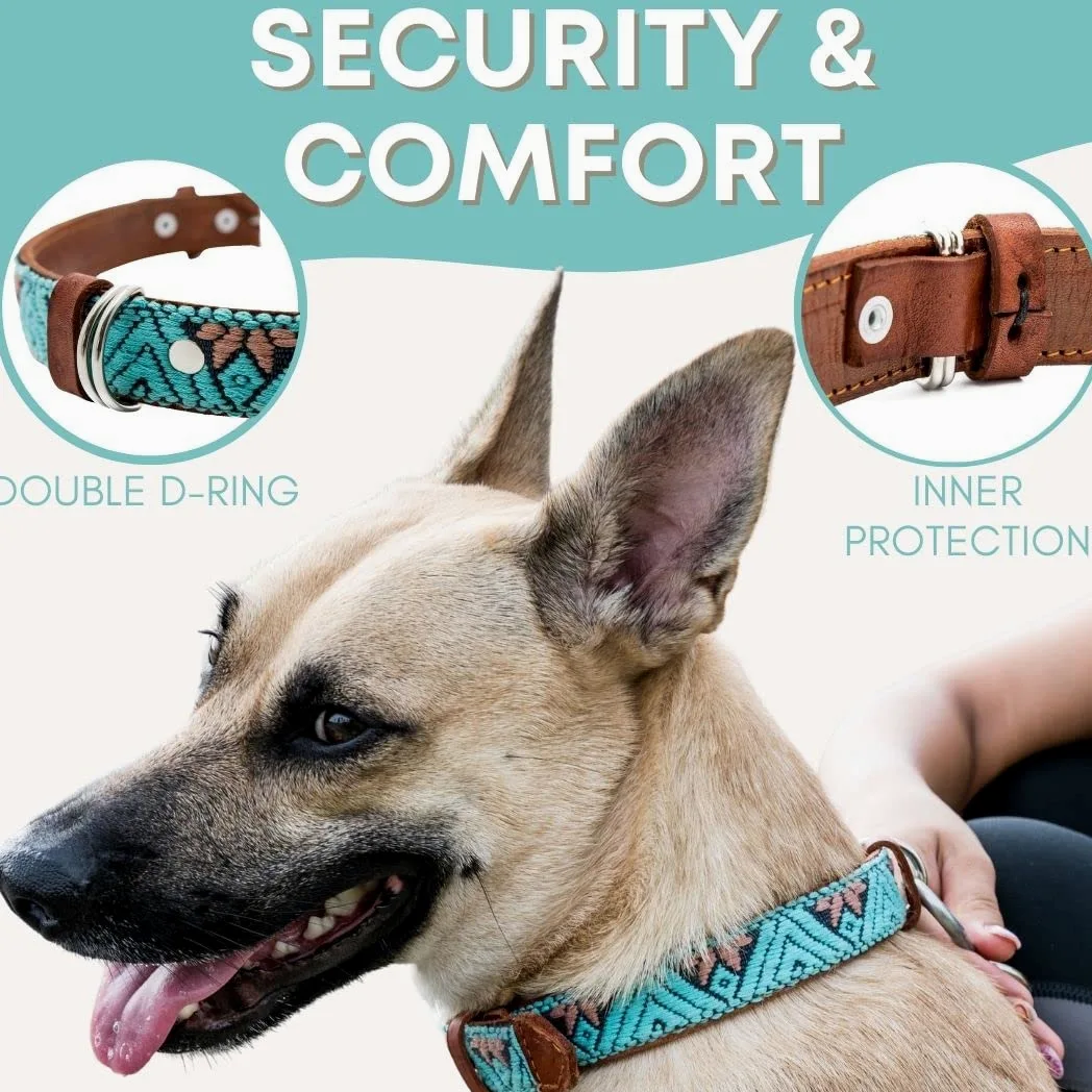 Collar de perro occidental, diseño bordado de cuero para perros pequeños, medianos y grandes y cachorros, azteca y suroeste para niños y niñas, hembras y machos, collar para perros con