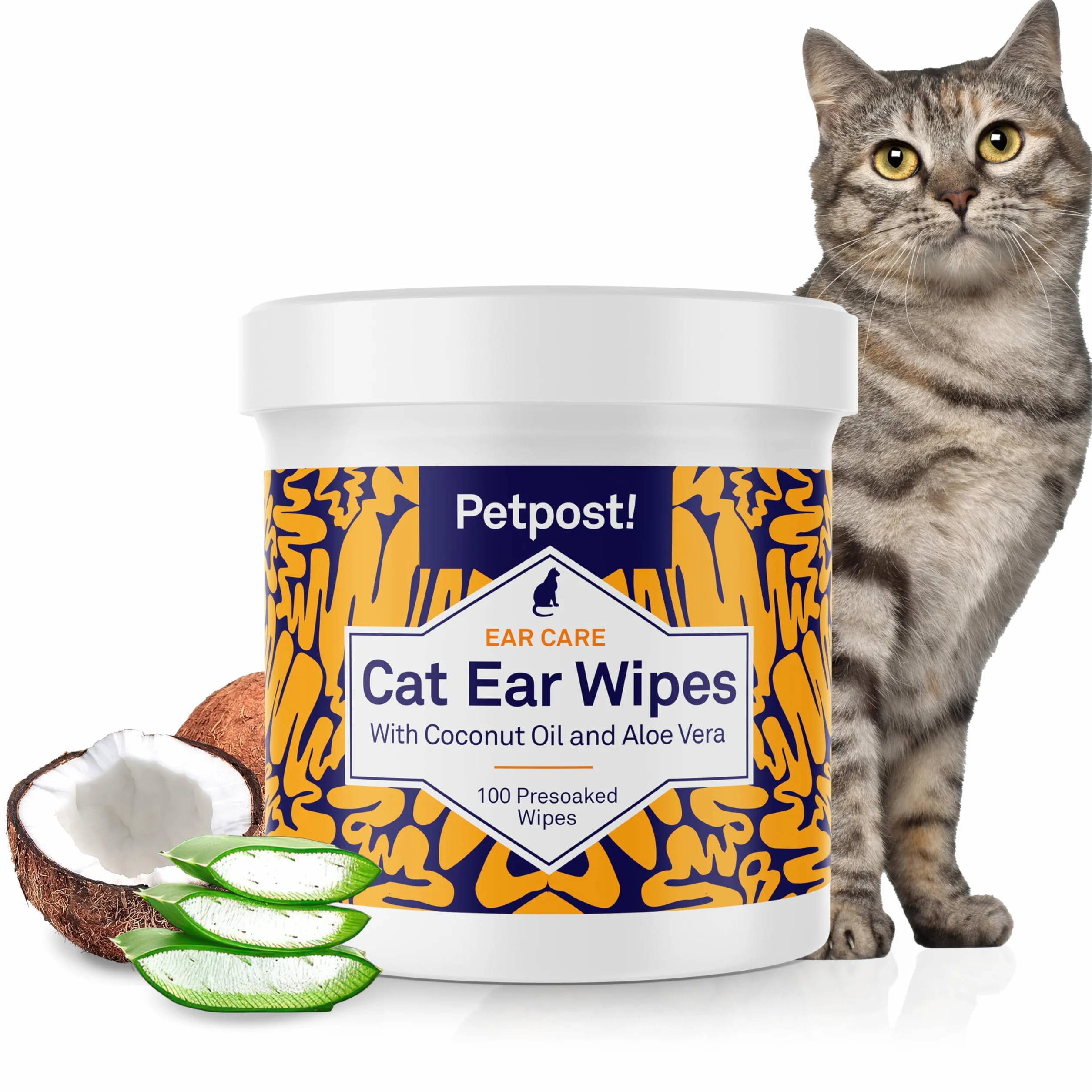 Petpost | Toallitas Limpiadoras de Oído para Gatos – 100 Almohadillas de Algodón Ultra Suave en Solución de Aceite de Coco – Tratamiento para Garrapatas de Oído de Gatos e Infecciones Auditivas
