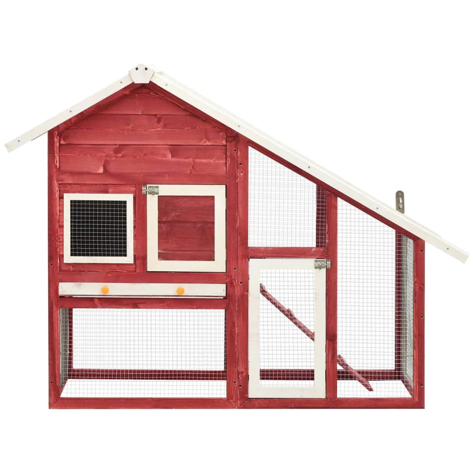 Conejera de Madera Maciza de Abeto Rojo y Blanco Casa para Conejos Esquinero Conejo 140x63x120 cm