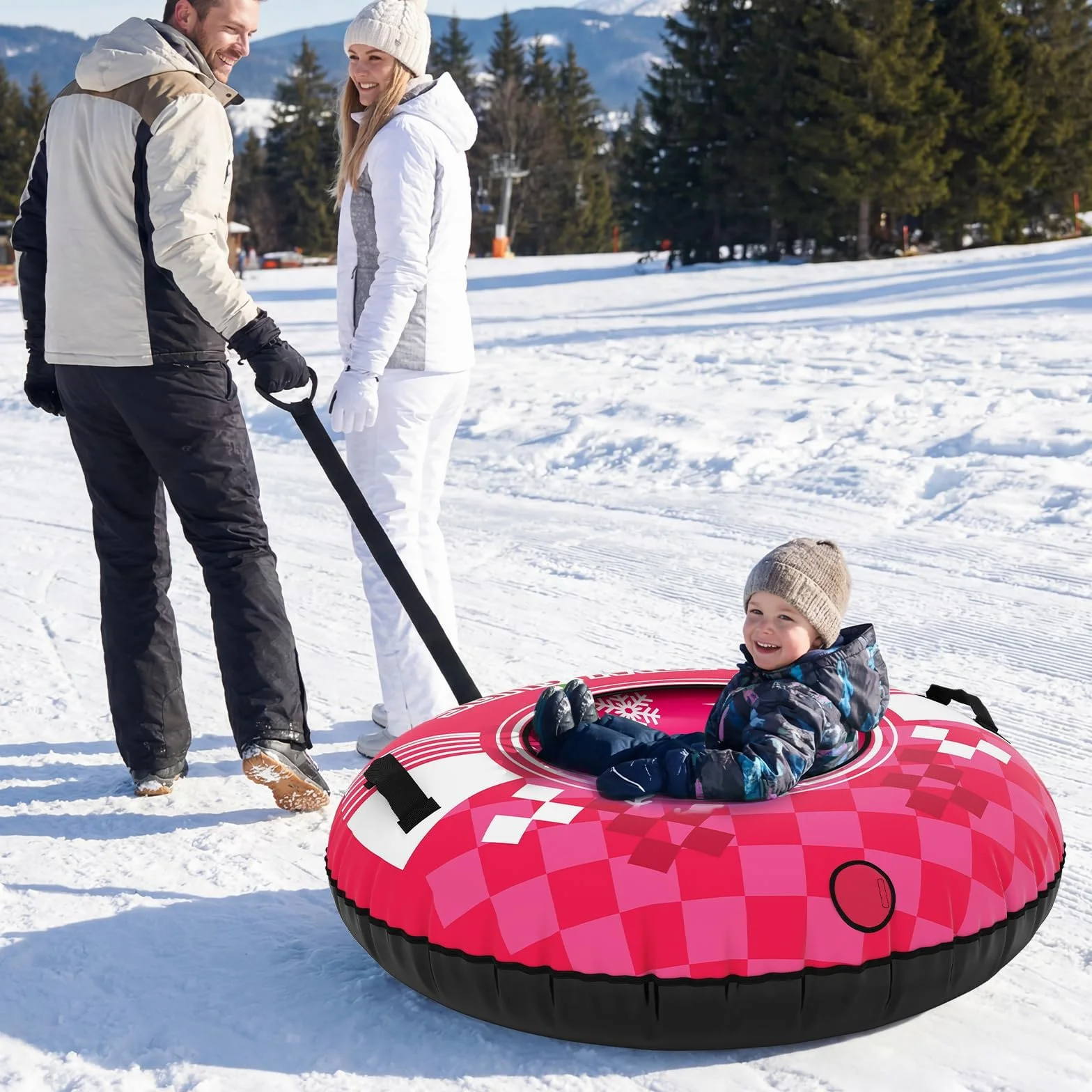 COSTWAY Trineo de Nieve Inflable 107 cm con Correa de Remolque Desmontable
