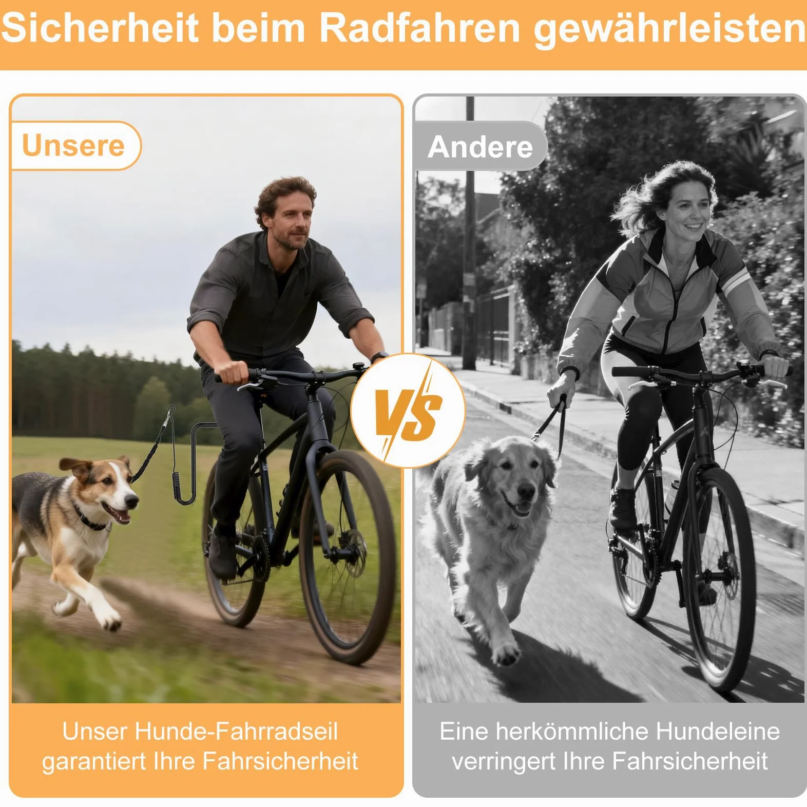 Correa para perro para ciclismo con diseño reflectante y cuerda elástica que absorbe los golpes