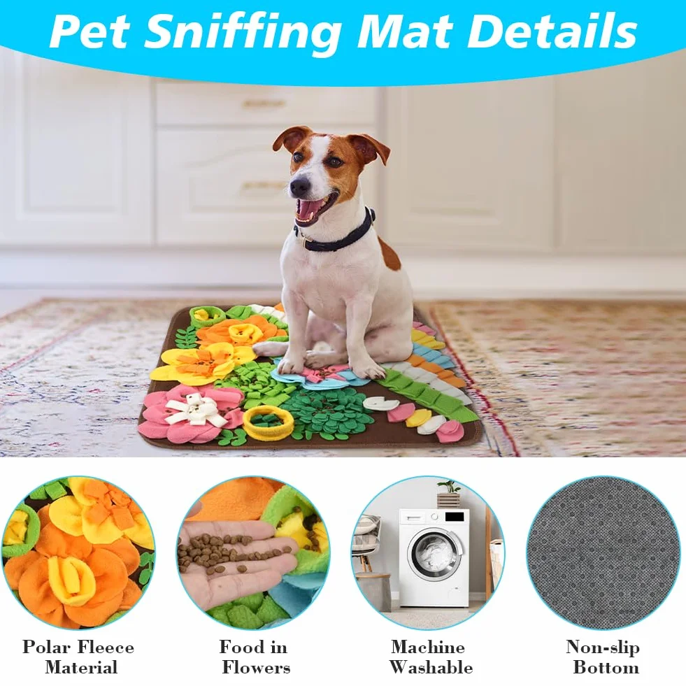 OSDUE Alfombra Olfativa Perros, 50cm Lavable a Máquina Snuffle Mat para Perros Portátil Interactiva Almohadilla Olfatear Mascotas Estera de Alimentación Lenta para Mascotas Entrenamiento de Forrajeo