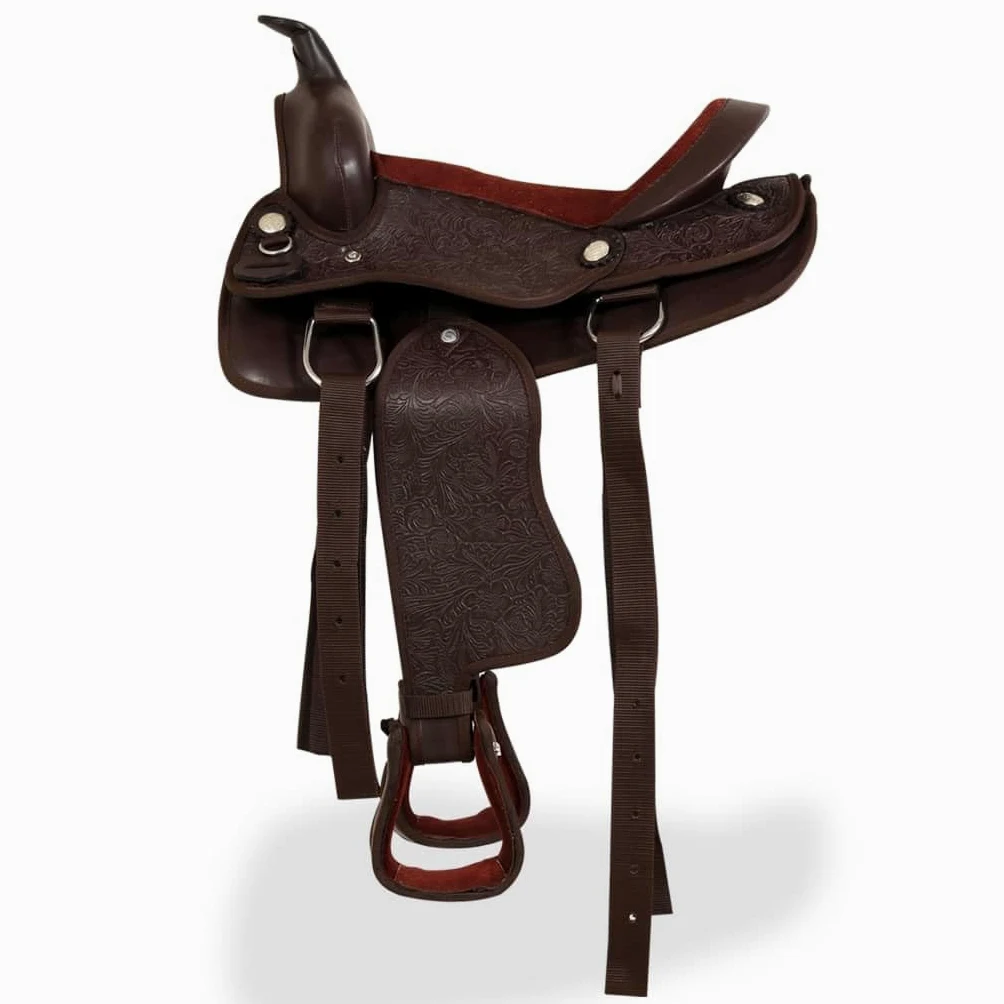 Sillín occidental de piel auténtica con halter y hoja de pecho, juego completo para montar a caballo, ajuste cómodo para ocio, senderismo y torneos