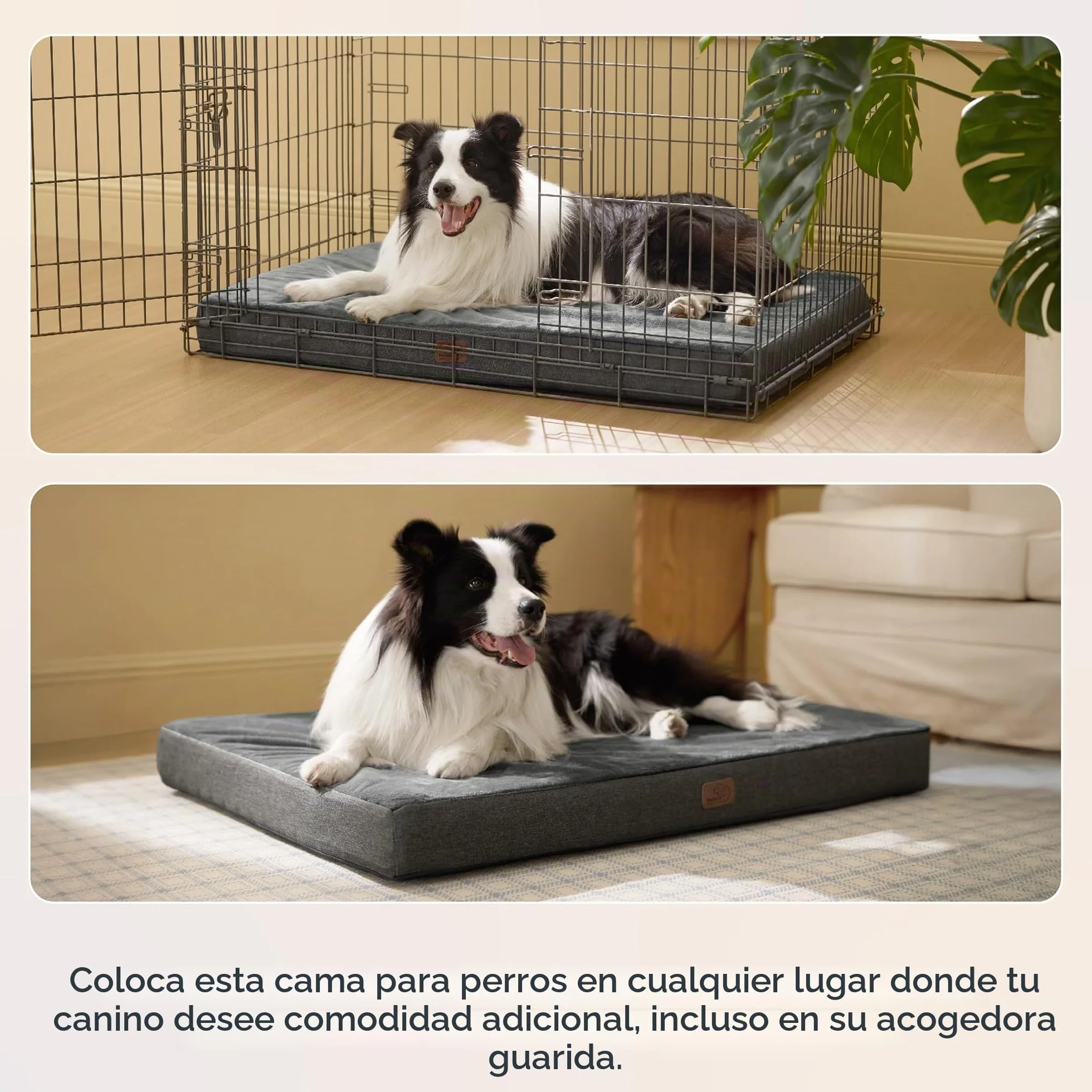 Bedsure Cama Perro Ortopédica Grande - Colchón Perro Lavable con Funda Desenfundable y Evestimiento Impermeable, Espuma Viscoelástica, Gris, 89x56cm