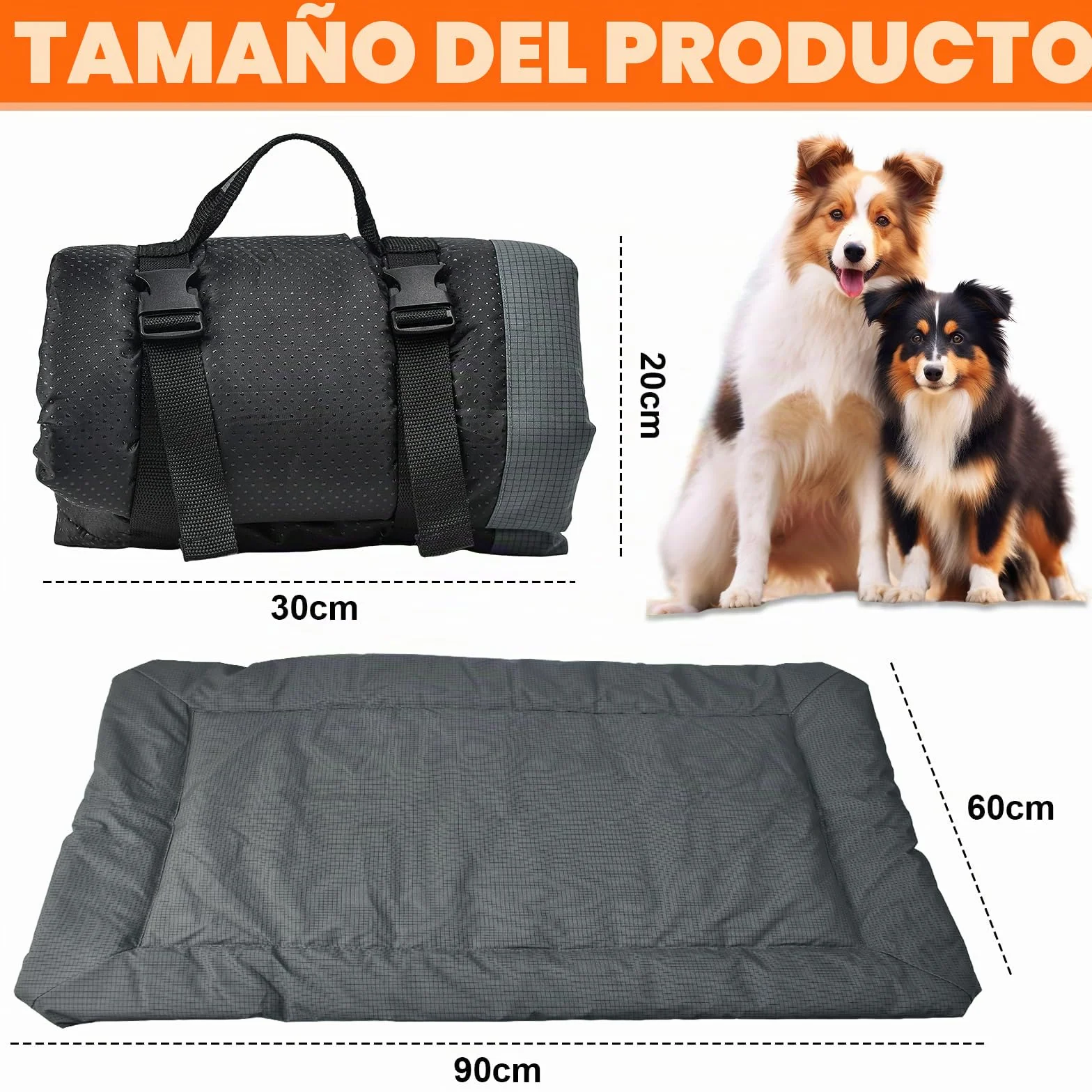 Cama Perro Mediano y Pequeño Antideslizante y Antiestres Colchon Perro Mediano Alfombra Perro Cama Perro Lavable Colchon Impermeable Dog Bed para Viajes, Camping, Exterior (Gris, 90x60 cm)
