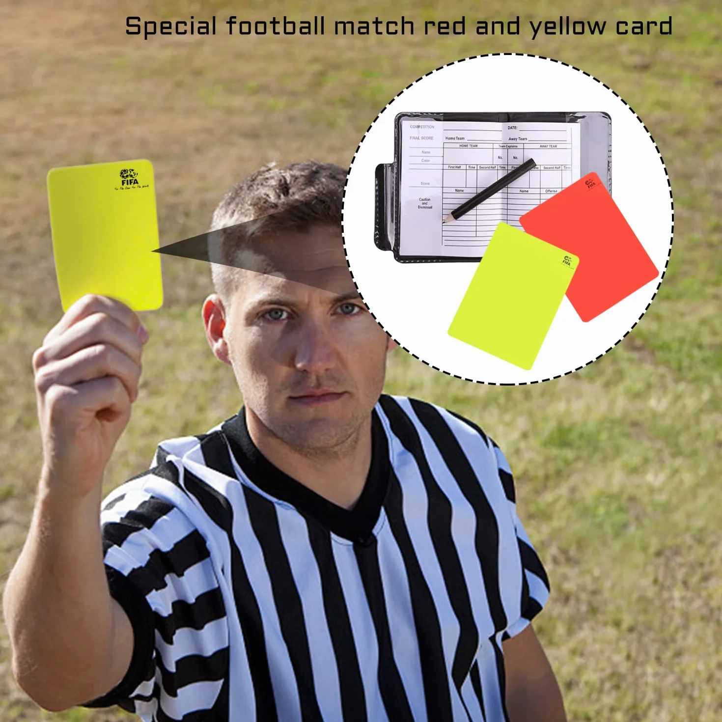 Set de tarjetas para árbitro de fútbol con 2 silbatos, roja y amarilla, para Copa del Mundo