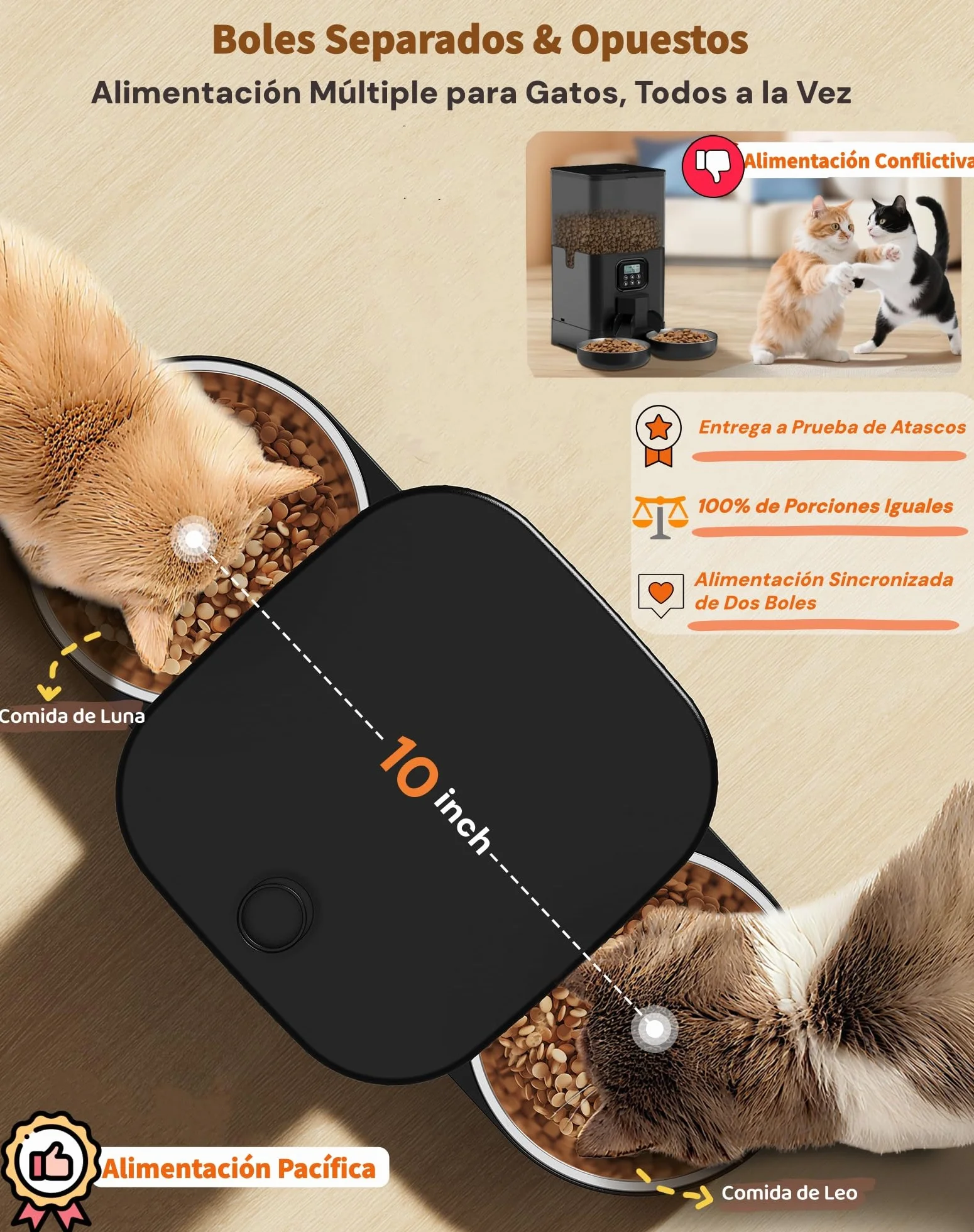 Comedero Gato Automatico 5G WiFi, HONEYGUARDIAN Dispensador Comida Seca Gatos Perros, Alimentador Automatico Gato Fácil Operación con Control App, 4 Cuencos (Acero inoxidable + Lento), 1-6 Comidas/Día