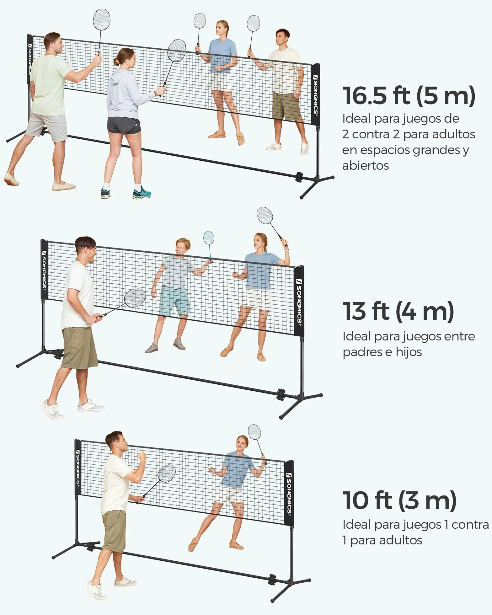 SONGMICS Red de bádminton de 3 m, Voleibol, Altura Ajustable, Juego Portátil