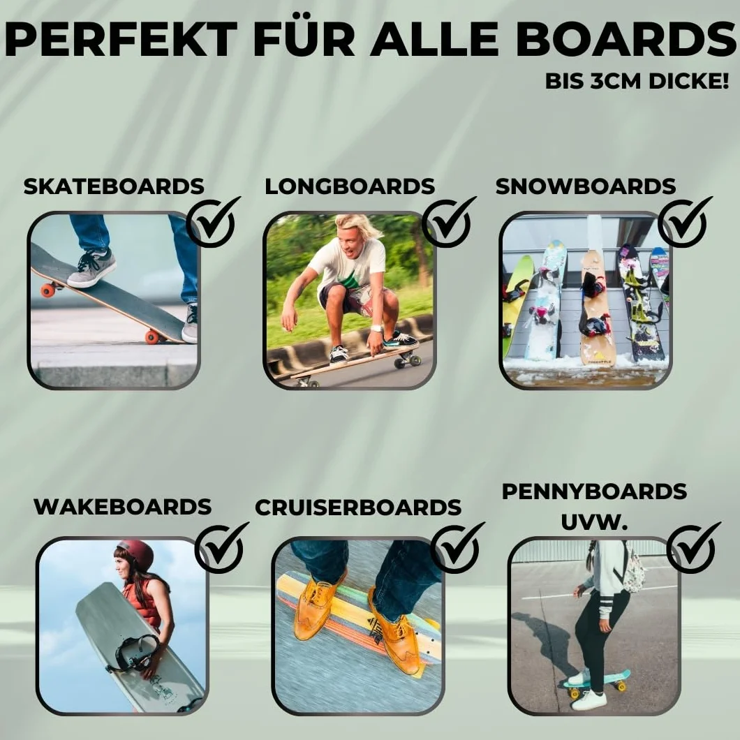 Board Addicted Soporte de pared para longboard, snowboard, wakeboard, transparente universal