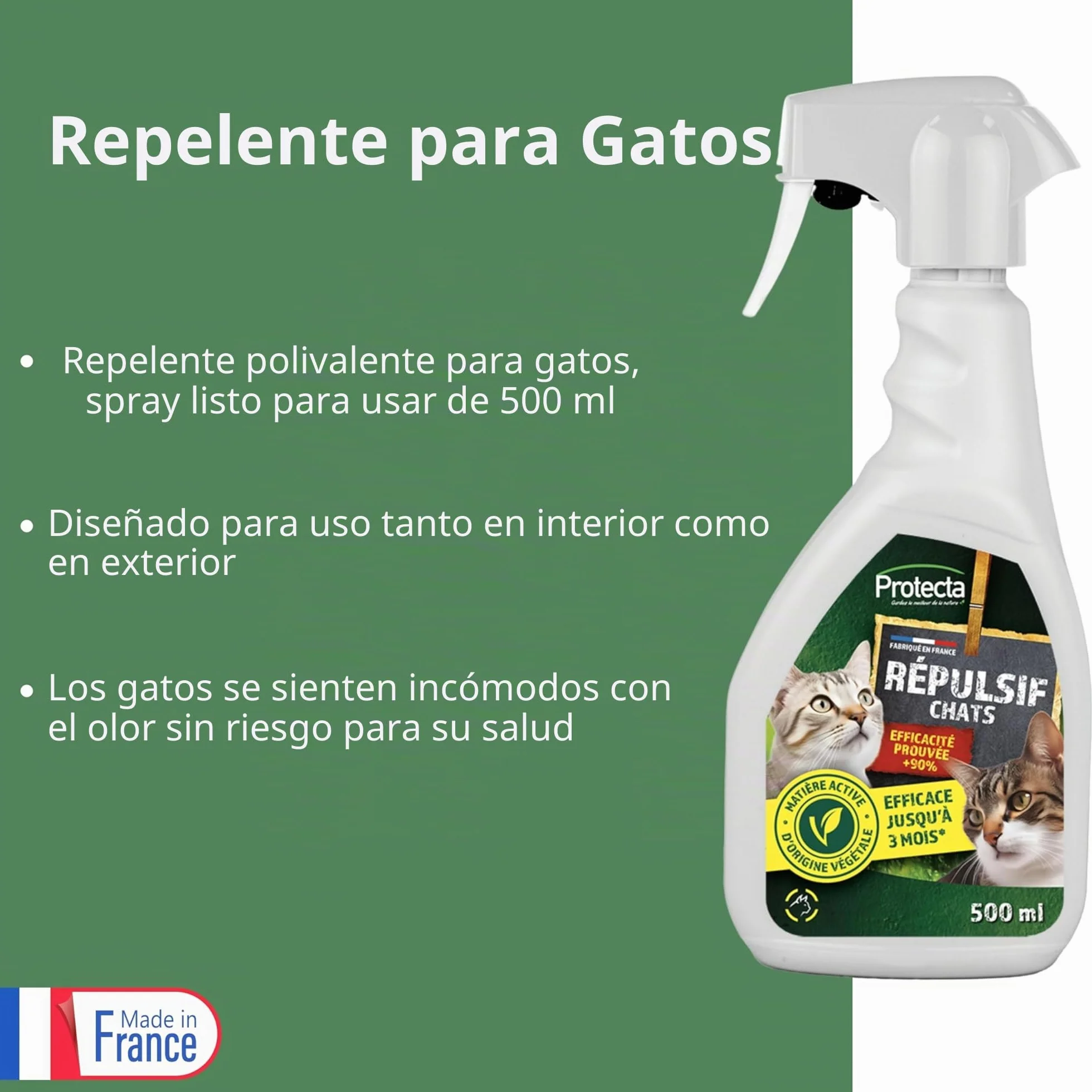 Repelente de Gatos para Interior y Exterior, Spray Antiarañazos y Marcado Urinario, 500ml – Protección Eficaz para Muebles y Jardines
